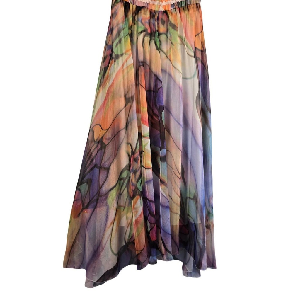 Afibi Womens Ethereal Whimsy Butterfly Print Maxi Skirt Multicolor Chiffon Small
